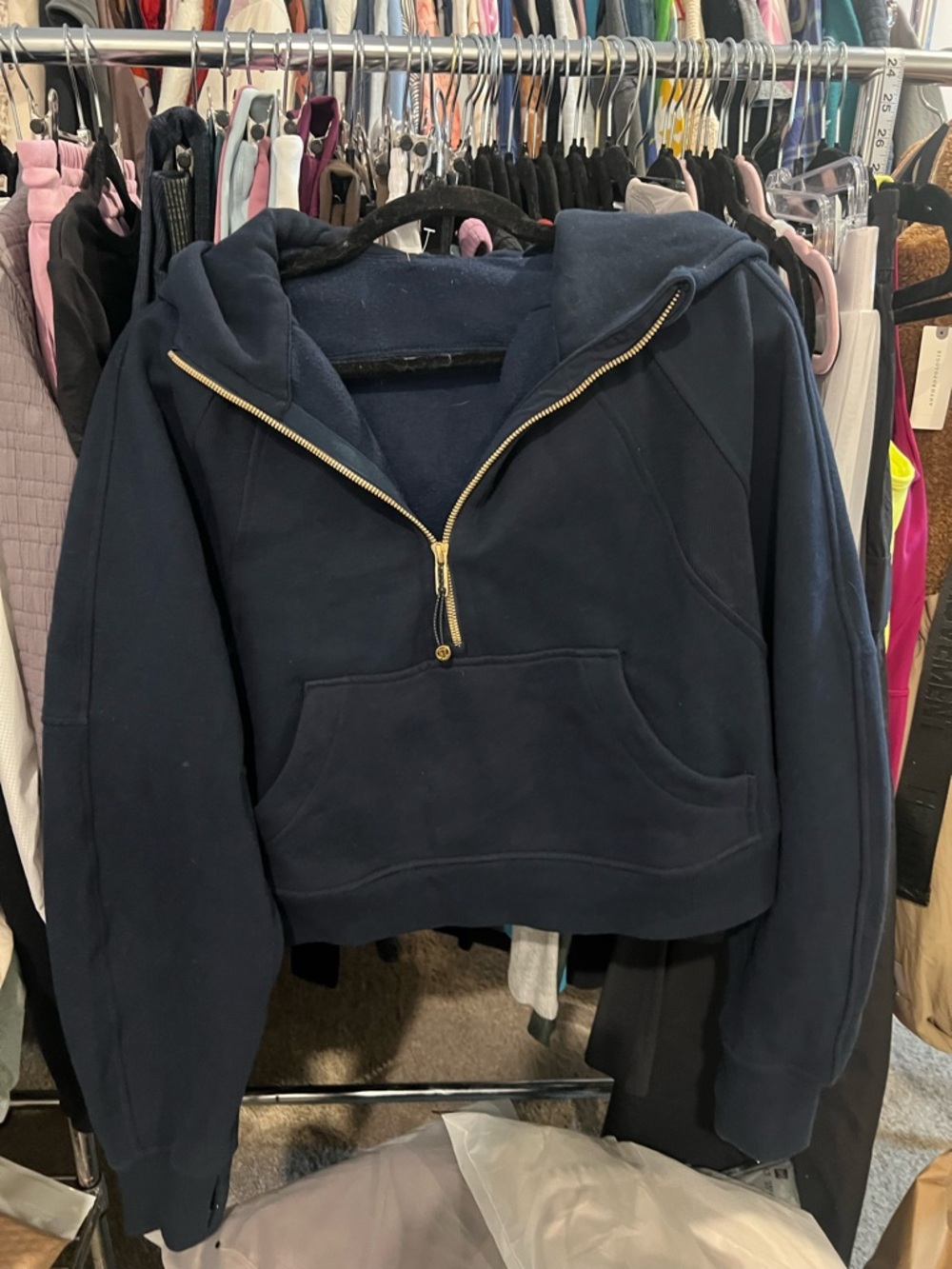 Lululemon Scuba Navy Blue Hoodie with Gold Zipper Size XS/S - Picture 4 of 5